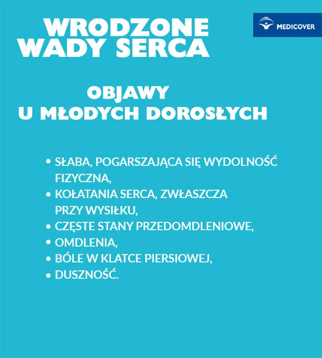 Objawy u&nbsp;młodych dorosłych, kt&oacute;re mogą wskazywać na wrodzone anomalie serca.