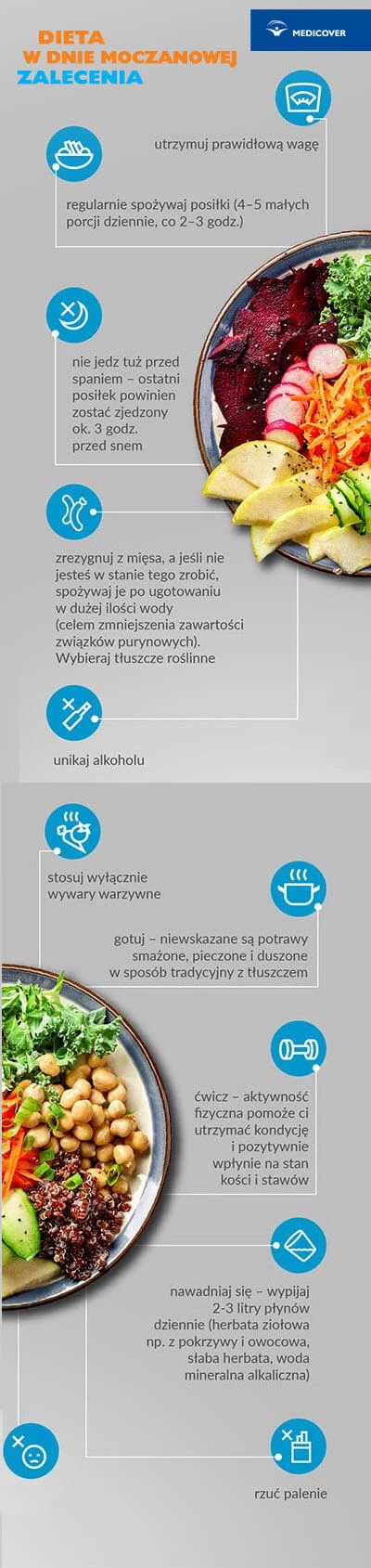 Zasady diety są elementem leczenia dny moczanowej.