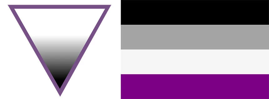 Odwrócony trójkąt to symbol osób z wrodzoną aseksualnością: wierzchołek skierowany w dół symbolizuje brak orientacji seksualnej. Stworzyła go społeczność AVEN (ang. Asexual Visibility and Education Network). Istnieje także aseksualna flaga z barwami czarną, szarą, białą i fioletową.
