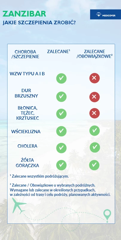 Szczepienia przed wyjazdem do Zanzibaru - infografika.