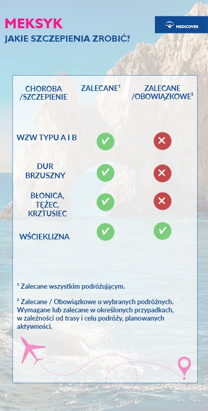 Szczepienia przed wyjazdem do Meksyku - infografika.