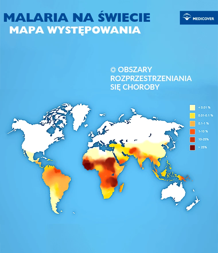 Mapa krajów o wysokim ryzyku malarii według danych WHO. Grafika: Alex Mit / Shutterstock