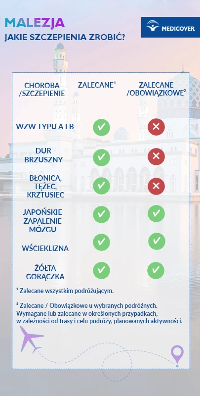 Szczepienia przed wyjazdem do Malezji - infografika.