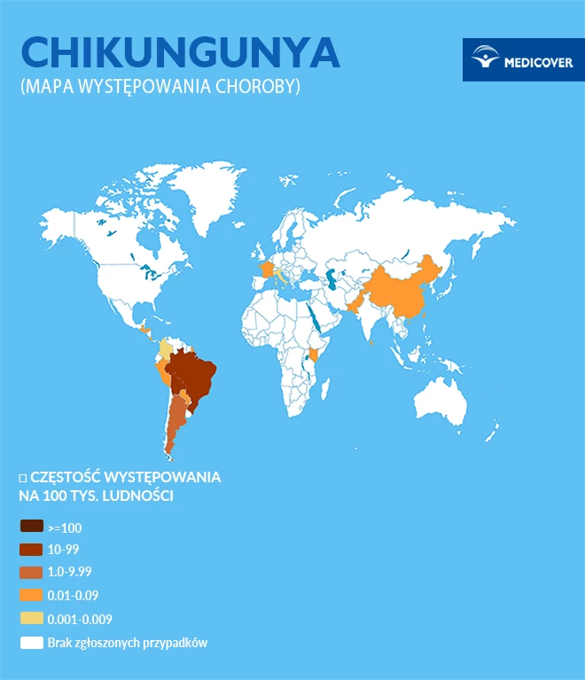 Mapa świata pokazująca obszary występowania wirusa chikungunya (m.in, Guangdong, Réunion, Mayotte) w 2025 roku. Grafika: Andrei Minsk / Shutterstock