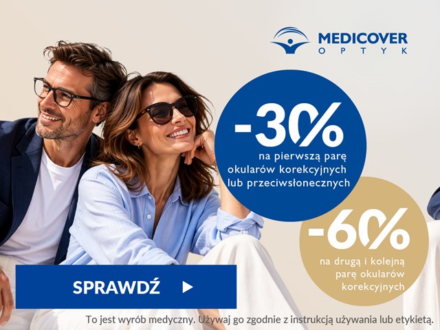 -30% na pierwszą parę okularów korekcyjnych lub przeciwsłonecznych. -60% na drugą i kolejną parę okularów korekcyjnych