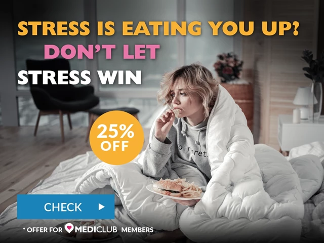  Is Stress Eating You? Don't Eat Stress - 25% off medical checkups for Mediclub members