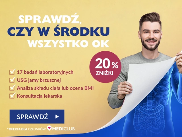 20% zniżki na pakiet badań zdrowy mężczyzna 17 badań laboratoryjnych,  USG jamy brzusznej, pomiary i analiza BMI, konsultacja lekarza