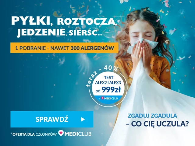 40% zniżki z Mediclub na tezt Alex 2 i Alex 3 - przy jednym pobraniu sprawdź nawet do 300 alergenów