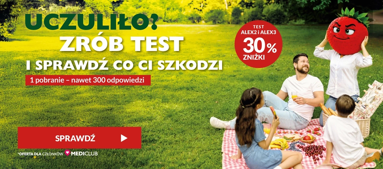 Uczuliło? Zrób test i sprawdź, co Ci szkodzi. 30% zniżki na test Alex2 i Alex3